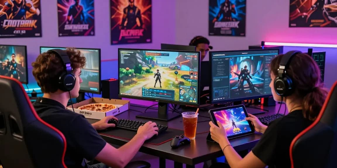 Engaging players enjoying multiplayer porn ganes in a lively gaming room