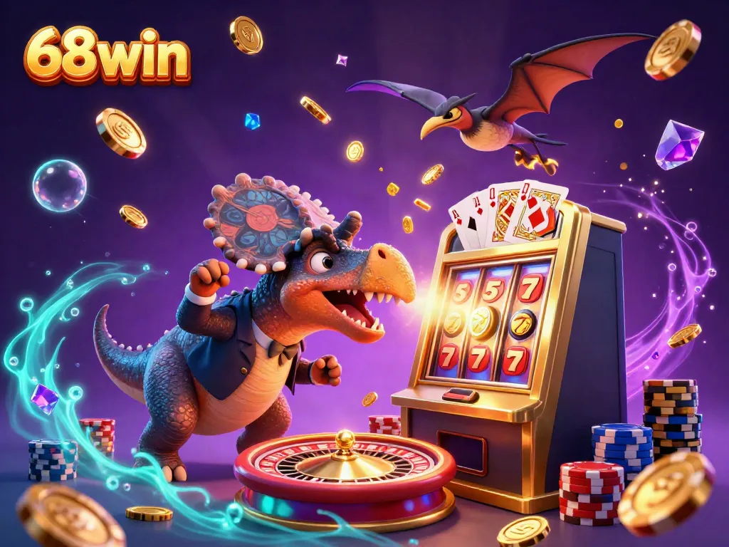 Experience excitement at 68win as a pachycephalosaurus triggers a jackpot while a panicking manager supervises.