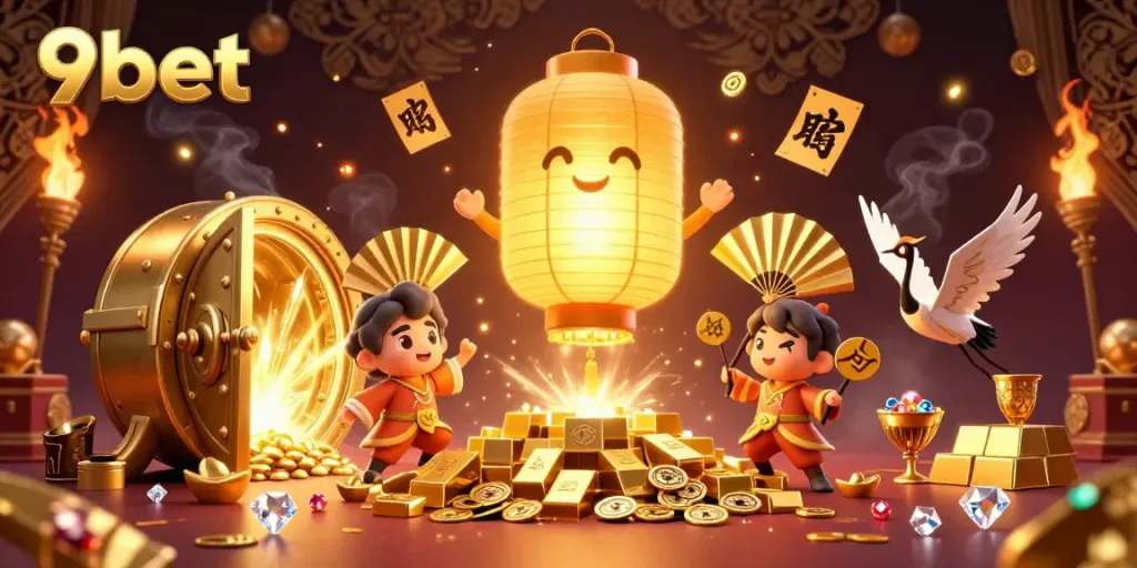 Experience immersive gaming at 9bet with a dazzling lantern spirit and golden treasures.
