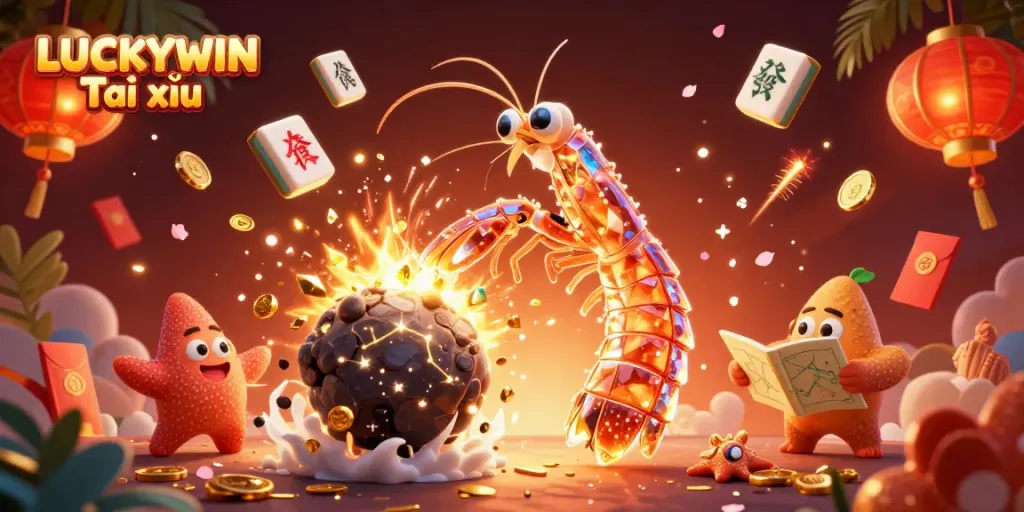 Experience big wins with LUCKYWIN Tài xỉu in a vibrant, dynamic casino scene filled with colorful elements.