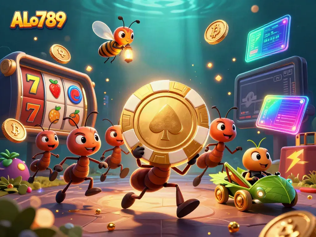 Engage in thrilling gameplay at ALo789 with colorful slot reels and dynamic casino characters.