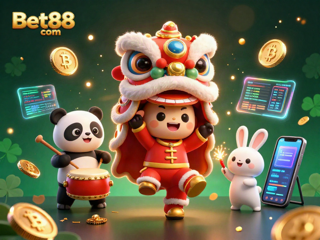 Engage in thrilling gaming with Bet88 com as colorful characters celebrate with Bitcoin and Ethereum coins.