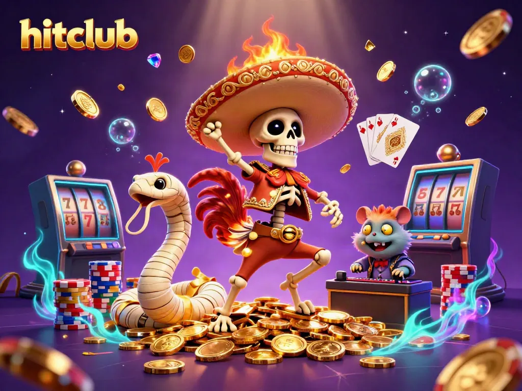 Experience the thrill of hitclub with a vibrant 3D illustration featuring engaging characters and casino elements.