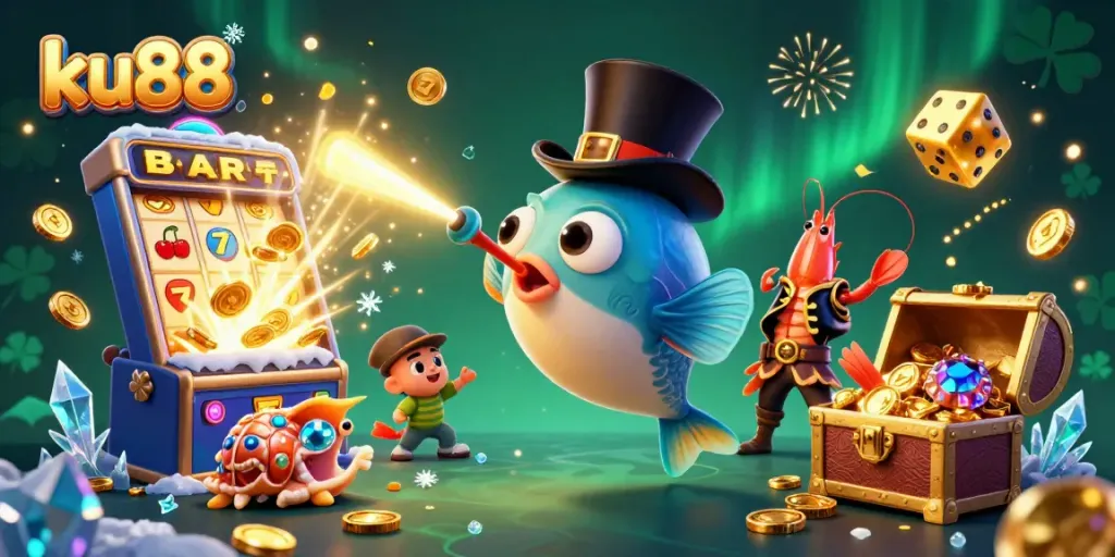 ku88 players enjoy an exciting 3D casino adventure with a casino atmosphere populated by vibrant, playful characters.