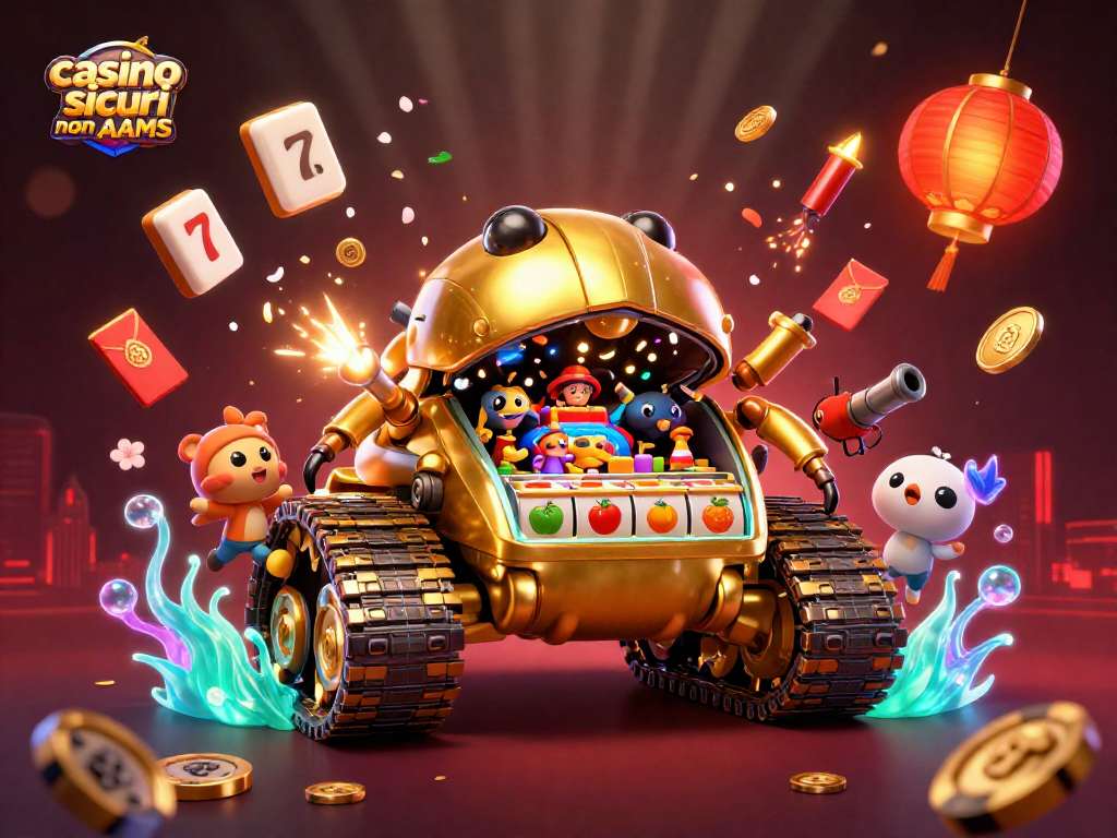Illustrazione di un casinò in un carro armato d'oro, rappresentando casino sicuri non AAMS.