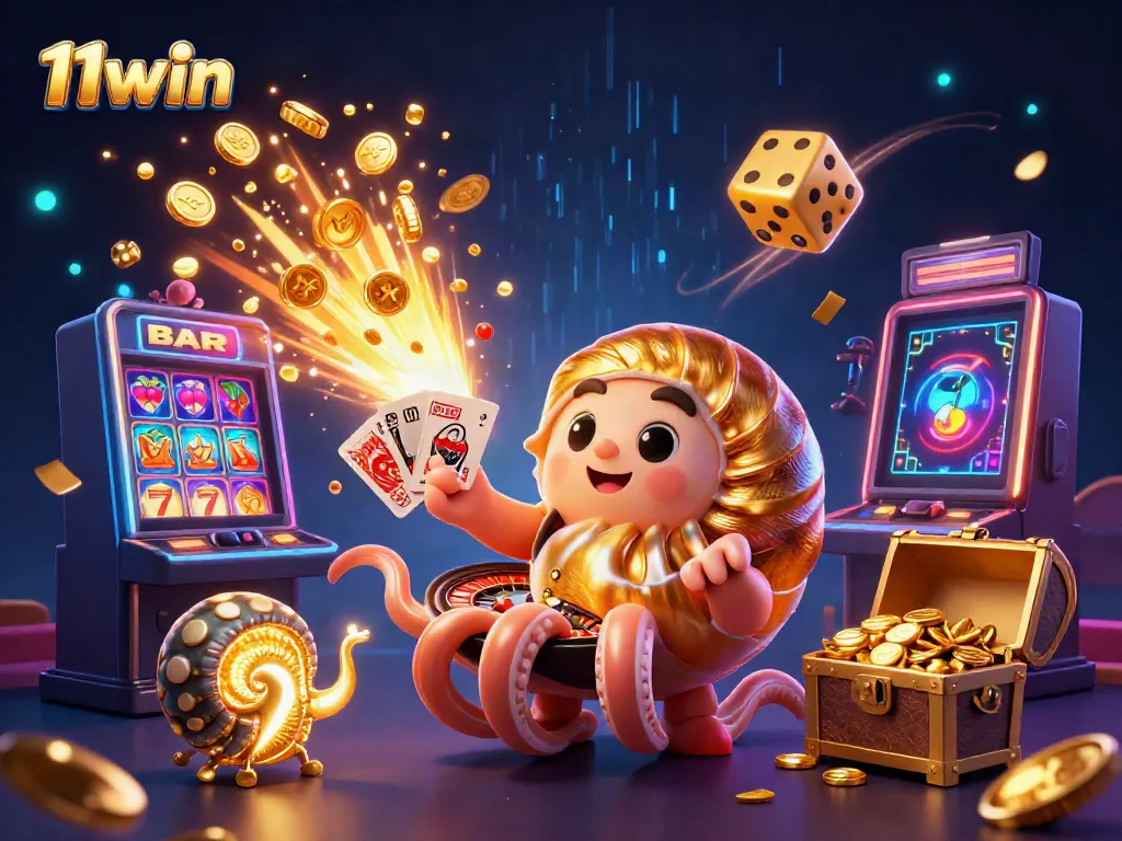 Experience the thrill of 11win with miniatures of giant nautilus and ammonite games amidst a casino explosion.