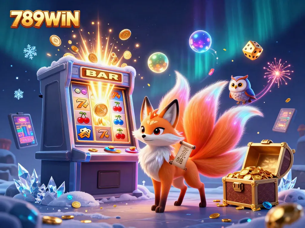 Experience thrilling jackpots with 789WIN in this vibrant 3D casino illustration filled with magical elements.