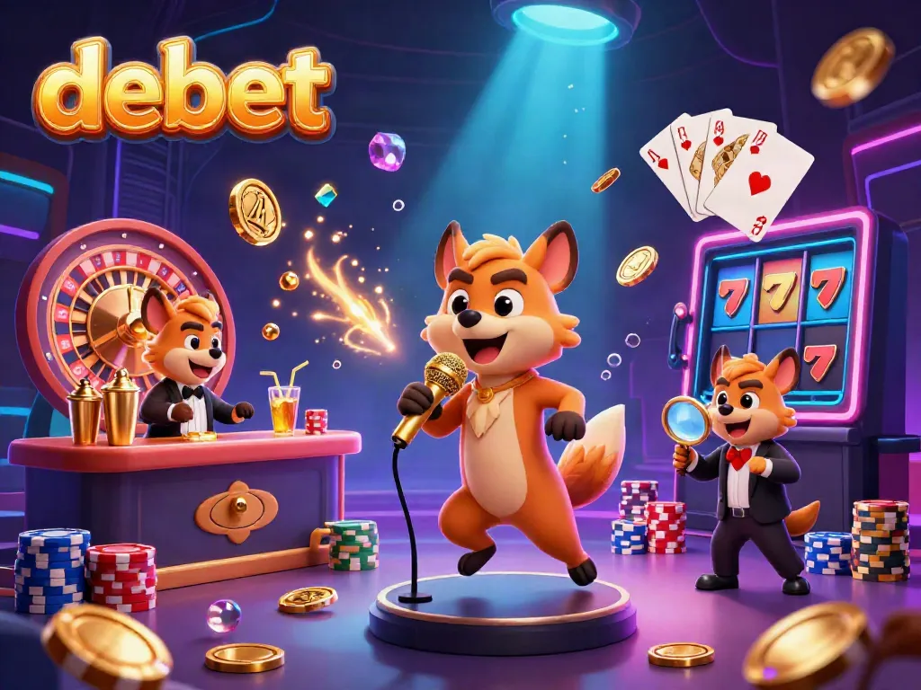 Enjoy a lively comedy casino scene with debet hyenas, gold coins, and vibrant gambling elements.