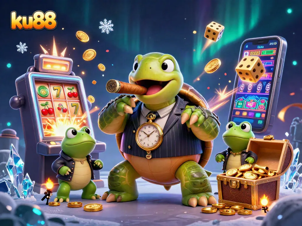Experience exciting ku88 action with a snapping turtle mobster and vibrant casino elements.