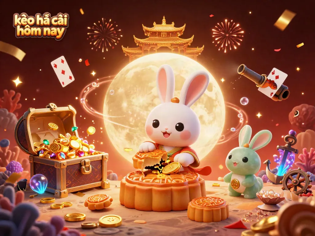Experience the excitement of kèo nhà cái hôm nay with a vibrant scene of moon rabbit characters and casino elements.