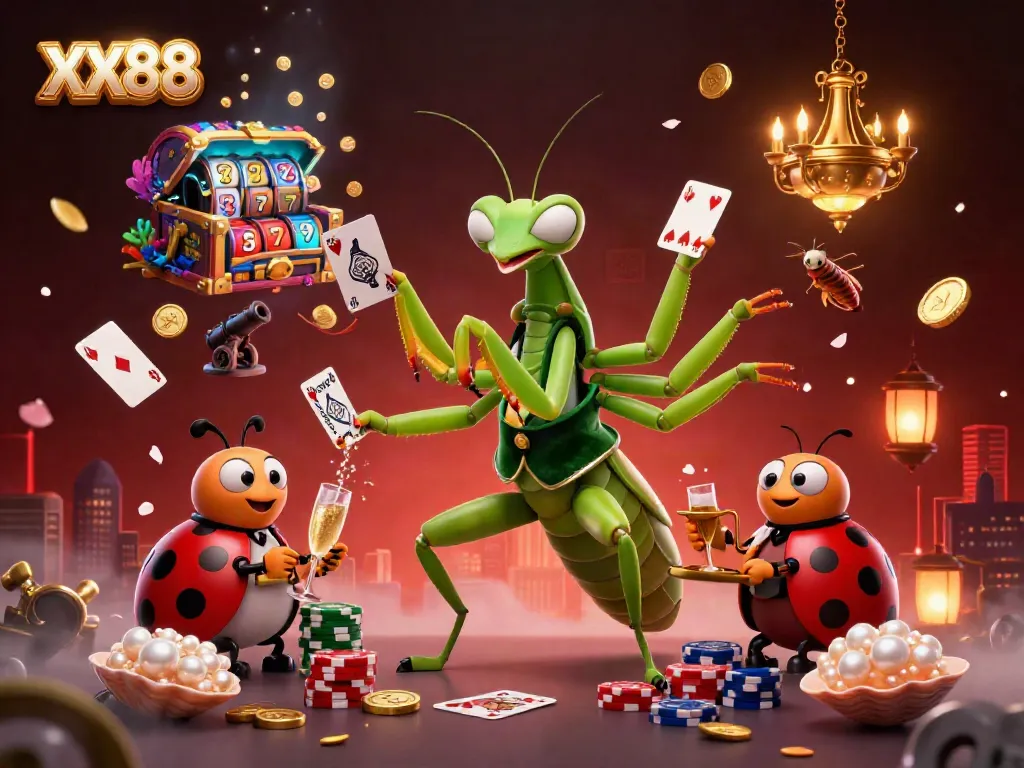 Experience the thrill of XX88 with our vibrant casino scene featuring unique characters and dynamic gaming elements.