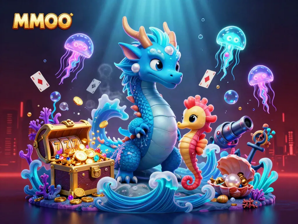 Experience thrilling wins with MMOO's dynamic ocean scene featuring magical characters and casino elements.