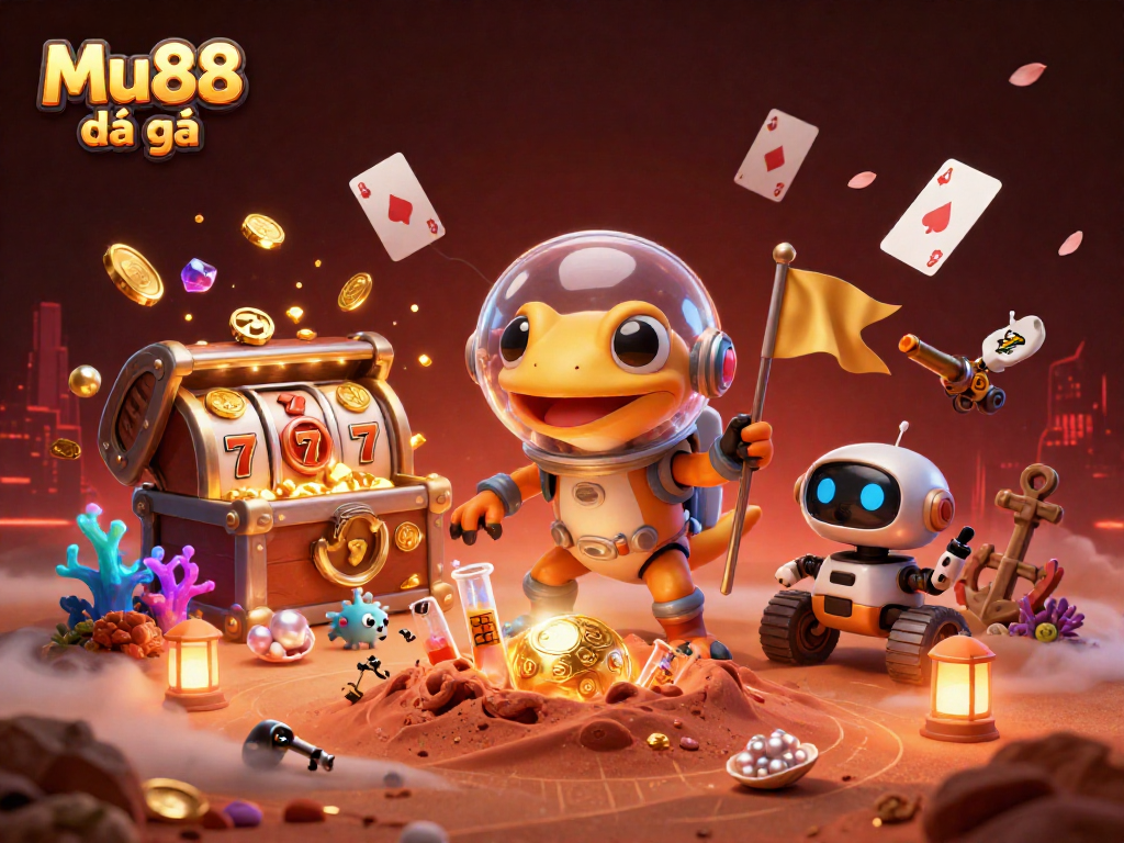 Engage with Mu88 đá gà in a vibrant casino scene featuring animated characters and lively game elements.