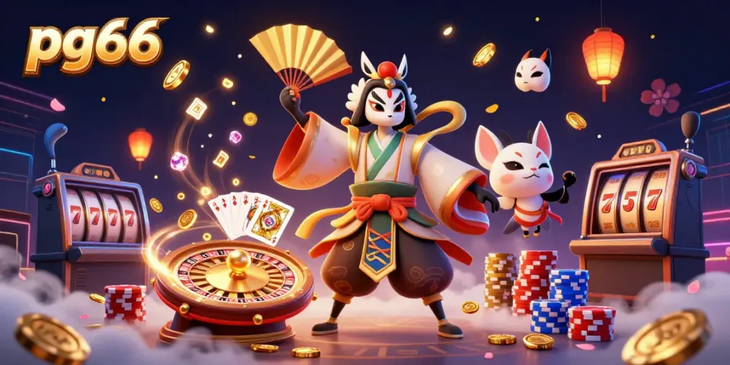 Experience gaming excitement with pg66 as kabuki warriors and vibrant casino elements come to life.