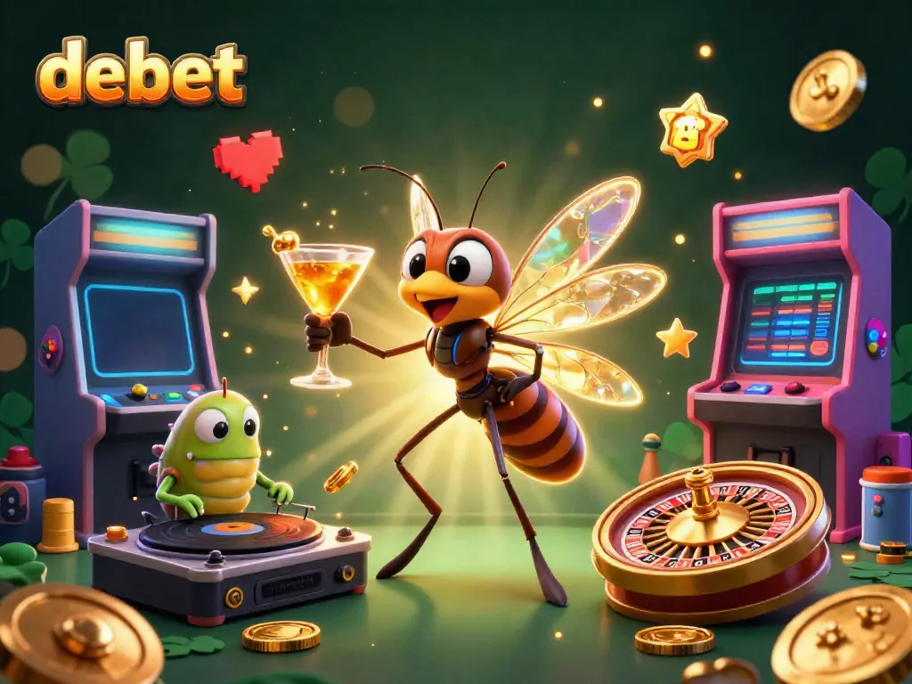 Experience the vibrant world of debet with animated characters and gaming elements in a casino setting.