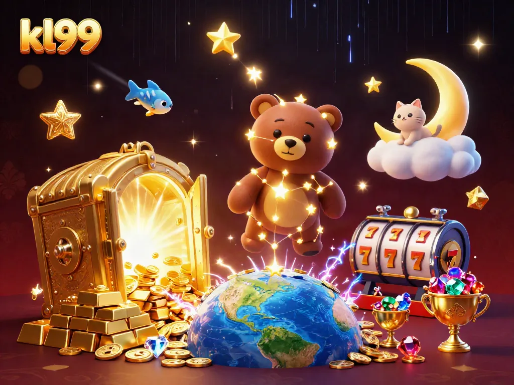 kl99 players engage in exciting slot games with shimmering treasures and vibrant characters.