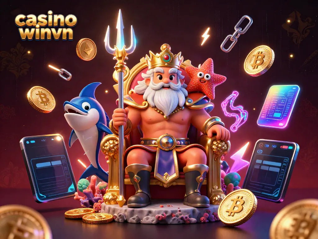 Engage in thrilling gameplay at casino winvn with immersive 3D artworks featuring Neptune and crypto elements.