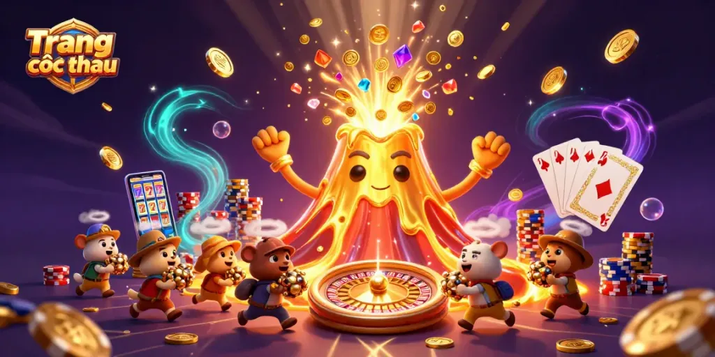 Join the excitement of Trang cá cược thể thao with a vibrant 3D casino scene full of treasure.