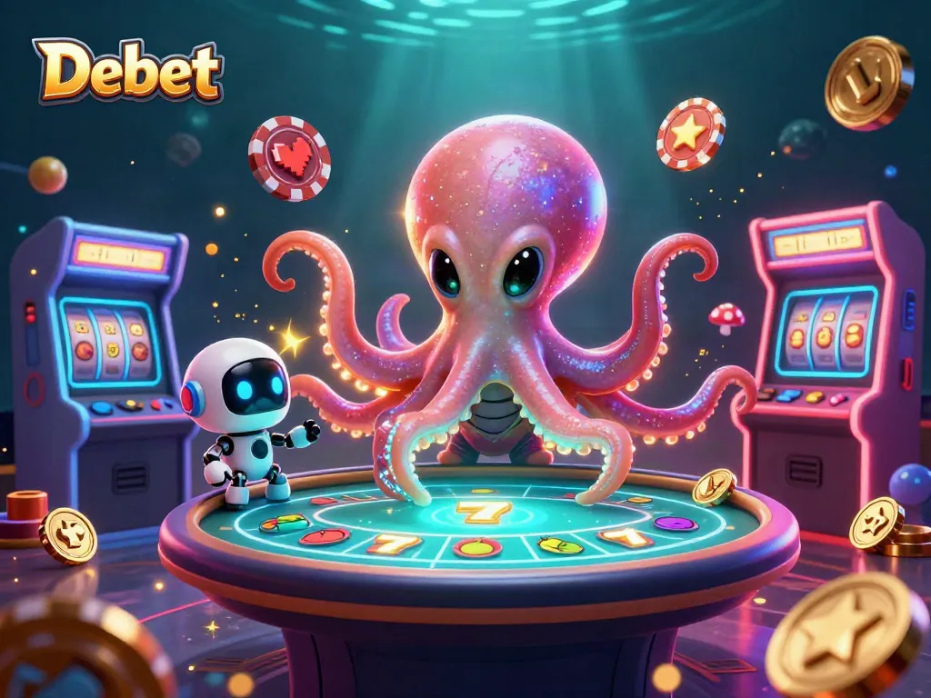 Engage with Debet poker strategies at a vibrant 3D alien casino table.