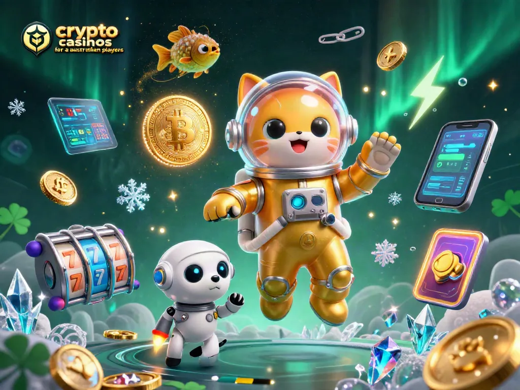 Experience thrill at crypto casinos for australian players with a vibrant 3D illustration of cosmic characters.
